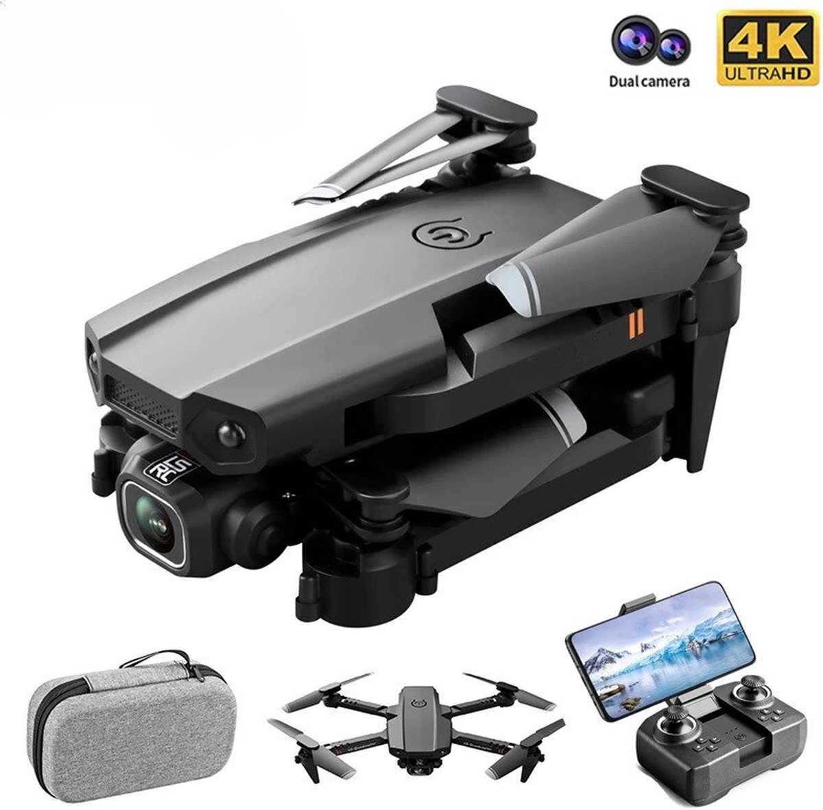Drone met Camera - 4K HD Dual- App - Real Time Beelden - 360° - Zwart