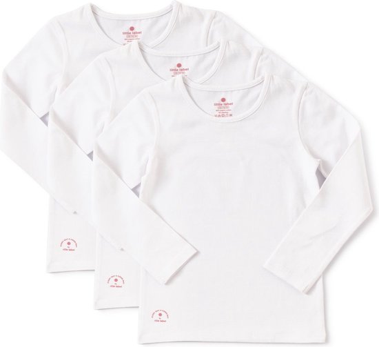 Little Label T shirt lange mouwen Meisjes Maat 146-152/12Y - wit - 3-pack - 3 Stuks Wit T shirt - Zachte BIO Katoen