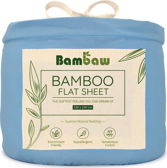 Bamboe Laken | 180cm x 290 | Lichtblauw | Bovenlaken 1-Persoons | Ultrazacht plat laken | Luxe Bamboe Beddengoed | Hypoallergeen lakens | Puur Bamboe Viscose Rayon | Ultra-ademende Stof | Bambaw