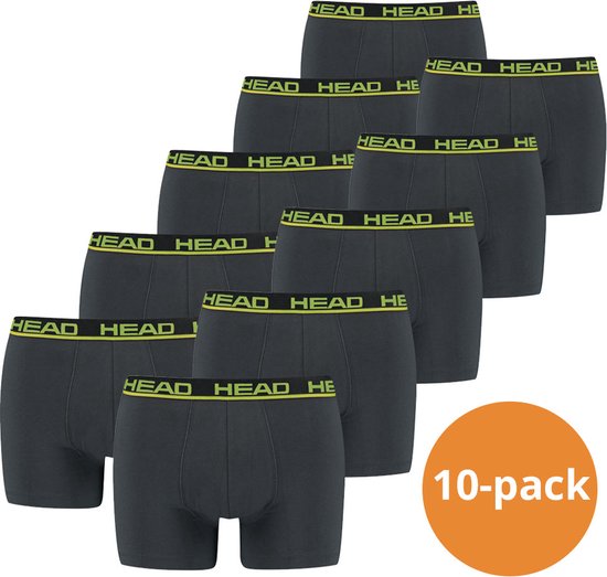 HEAD Boxershorts Basic Phantom / Lime Punch - 10-pack Grijze heren boxershorts - Maat M
