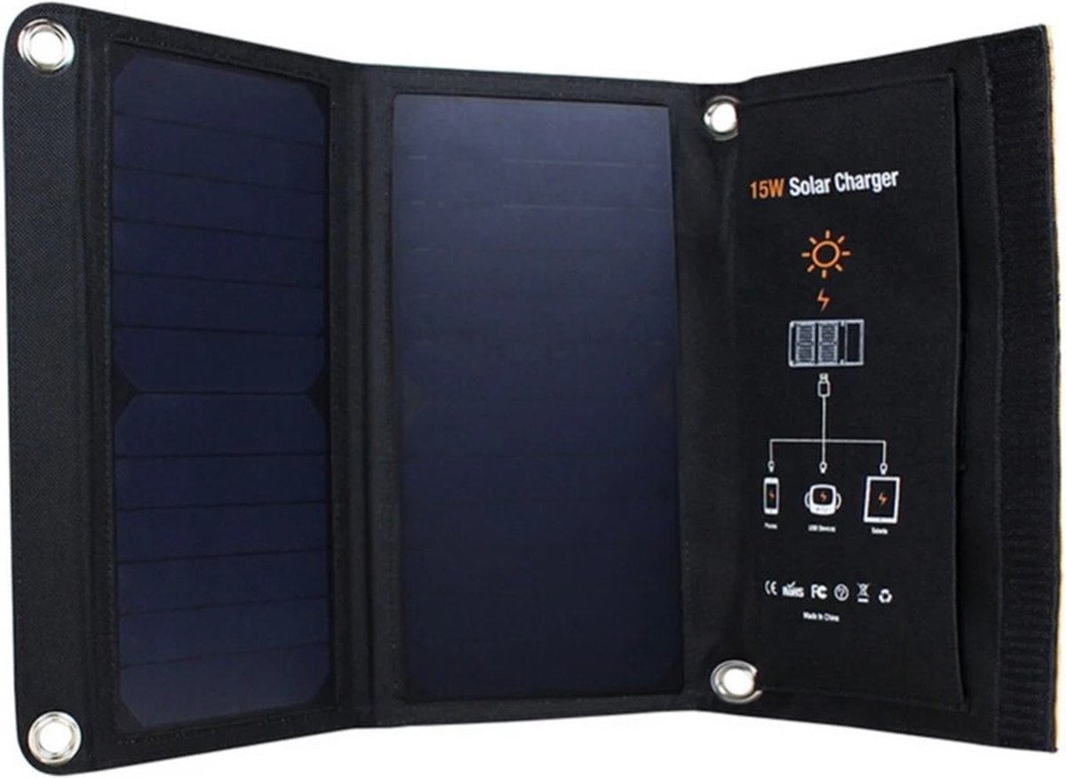 Draagbaar opvouwbaar zonnepaneel / oplader 15W - oranje