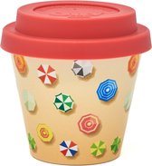 Quy Cup - 90ml Ecologische Reis Beker - Espressobeker “Ombrelloni” met Rode Siliconen deksel