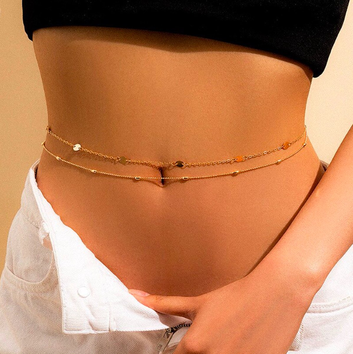 Belly Chain - Buikketting - Taille Ketting - Heupketting - Belly chain goud - Tweedelig - Verstelbaar - BellyStyle