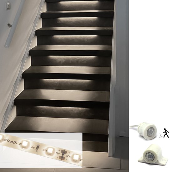 Trapverlichting led bewegingssensor set - Led strips 50 cm met helder wit licht - Set voor max. 16 treden