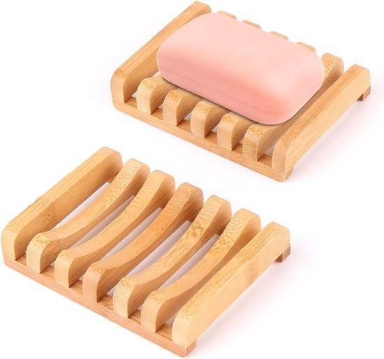 4 Stuks Bamboe Zeepbakje Afdruipbaar - Zeepbakjes Voor Keuken En Badkamer
