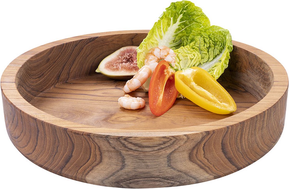 Sla- En Fruitschaal Van Acaciahout, 25 × 9 Cm, Slakom Met Een Individuele Nerf Serveerschaal Ideaal Voor Fruit Bowls Of Smoothie Kom Van Hout
