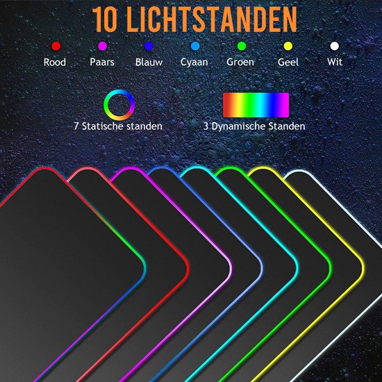 XXL Gaming Muismat 80 x 30 cm met RGB Ledverlichting