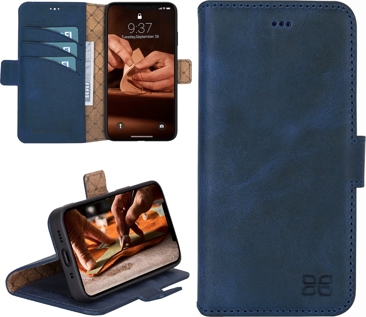 Bouletta geschikt voor iPhone 14 Plus lederen BookCase hoesje - Antic Blue