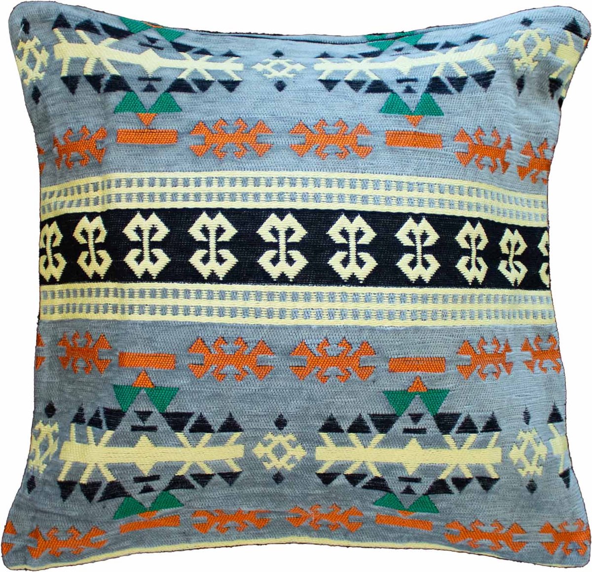 Ancient Wisdom Houtskool & Lichtblauwe Kelim Kussenhoes - 40x40x2cm - Katoen - Sierkussenhoes - Kussenhoes Bank