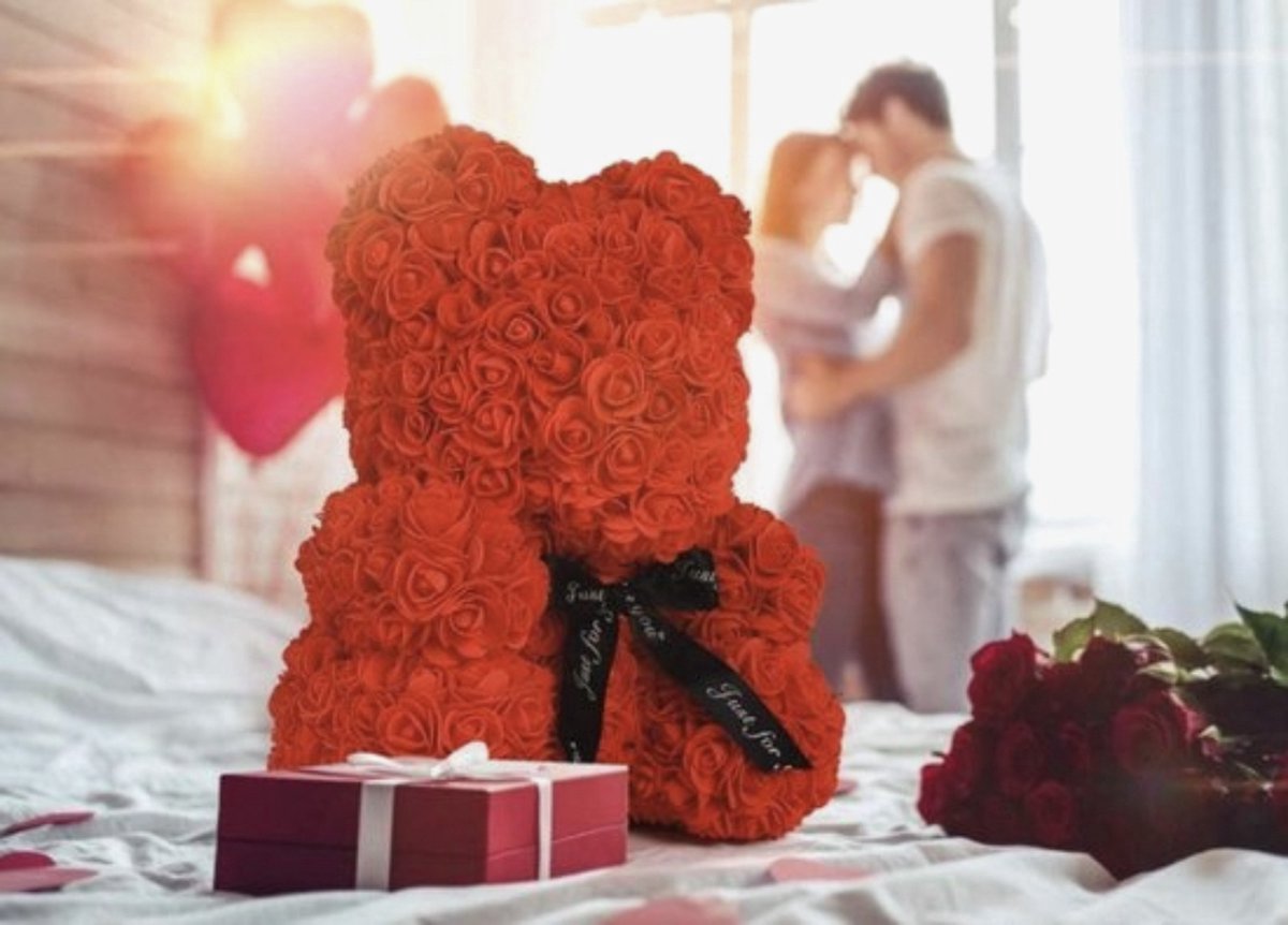 Cadeau Romantique Pour Une Fille Un Bouquet De Roses Et Un Lapin En Peluche  Ai Génératif