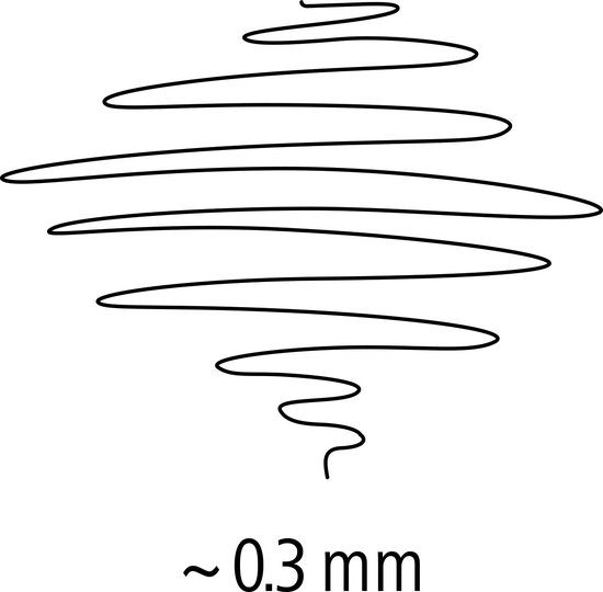 Illustration d'une ligne tourbillonnante indiquant une pointe d'environ 0,3 mm.