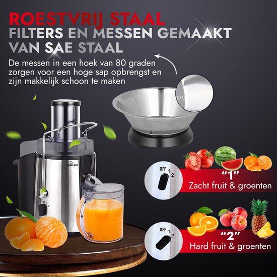 Slowjuicer Swissl Sapcentrifuge groenten en fruit blender smoothie
