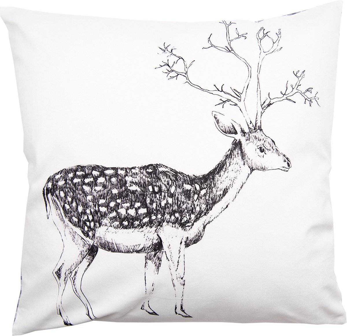 Clayre & Eef Kussenhoes 45x45 cm Wit Grijs Polyester Vierkant Rendier Sierkussenhoes