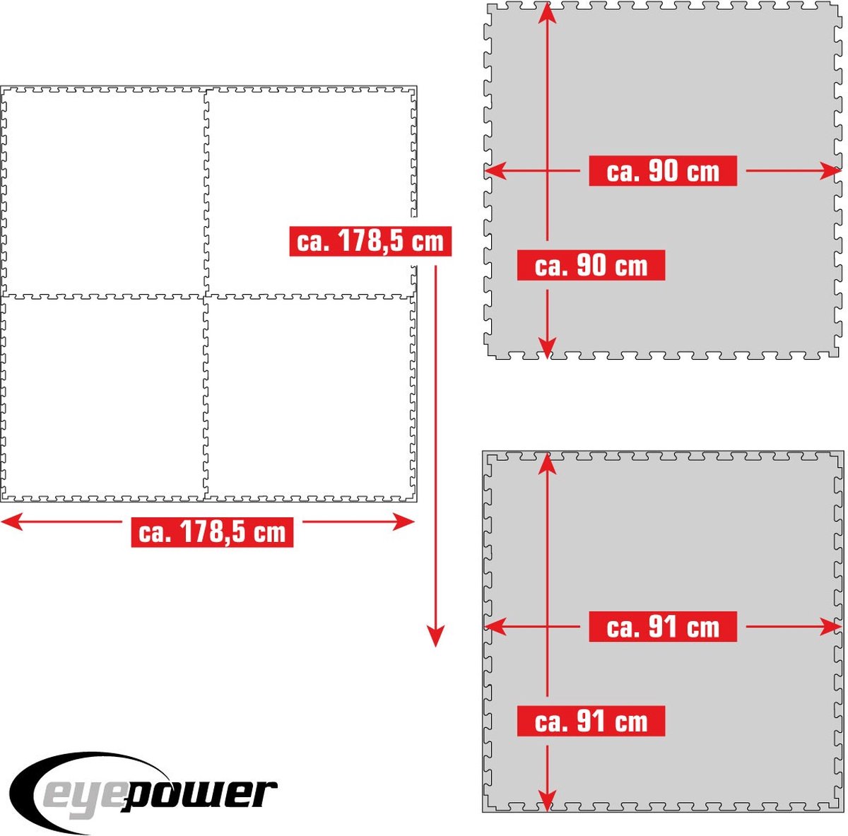 Tapis de Fitness 2,4m² Epaisseur 2,5cm - 3 Tapis de Musculation 90x90 -  Tapis de