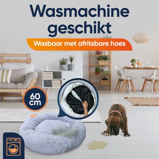 Happysnoots Hondenmand en Kattenmand - 50cm - Fluffy Hondenbed - Donut - Dog Bed - Wasbaar - Grijs - Happysnoots