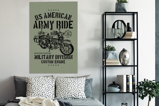 Tableau sur toile Mancave - Moto - Armée - Vintage - 80x120 cm - Décoration murale - Cadeaux homme pas cher - Cadeau Vaderdag des pères - Cadeau - Cadeau pour lui - Astuce - Hommes