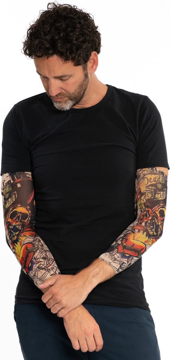 Partychimp Tattoo Skulls Neptattoo Sleeve Halloween Carnaval Accessoires voor bij voor bij Halloween Kostuum Volwassenen Carnavalskleding Heren Carnavalskleding Dames