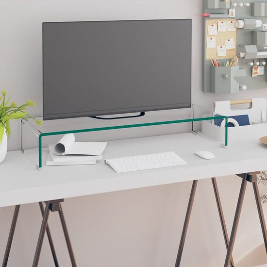 vidaXL Tv-Meubel/Monitorverhoger 110x30x11 cm Transparant Glas Monitor Verhoger