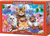 Castorland Kittens with Flowers – Puzzel – 500 stukjes – Satijnen afwerking – Perfecte pasvorm – Europese kwaliteit