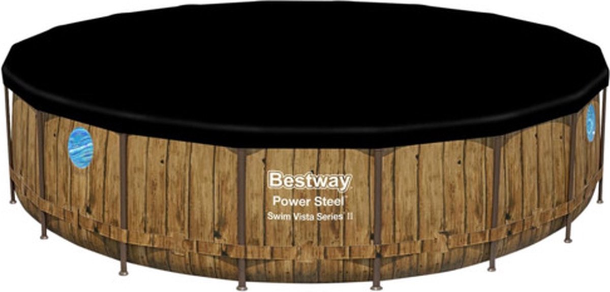 Bestway - Power Steel Swim Vista - Opzetzwembad inclusief filterpomp en accessoires - 549x122 cm - Houtprint - Rond — afbeelding 10