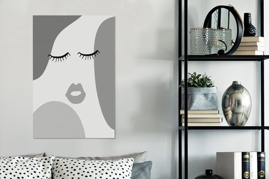 Tableau sur toile Visage - Abstrait - Zwart - Wit - 60x90 cm - Décoration murale