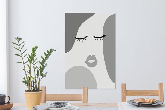 Tableau sur toile Visage - Abstrait - Zwart - Wit - 60x90 cm - Décoration murale