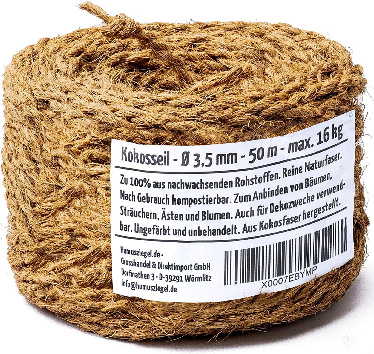 Humusziegel Jute Rope Roll - Coconut Fibre Natural Jute Twine String - Strong Brown String for Crafts, Garden 3.5mm - 50m 3.5 mm / 50 m Roll