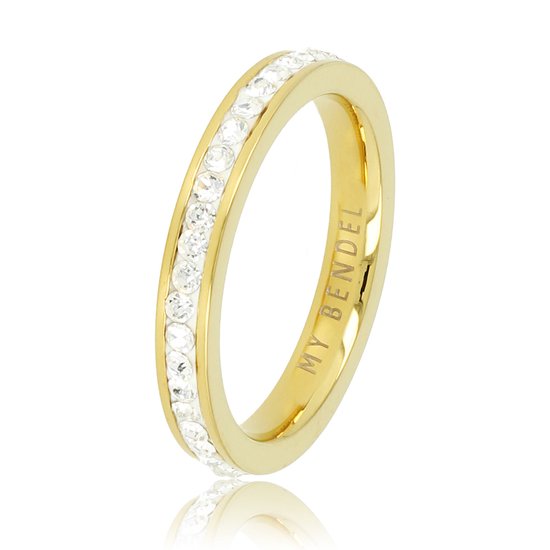 My Bendel - Ring met zirkonia steentjes goudkleurig 3 mm - Ring goudkleurig met zirkonia stenen - Met luxe cadeauverpakking