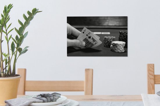 Tableau sur toile Vue rapprochée du poker - noir et blanc - 30x20 cm - Décoration murale