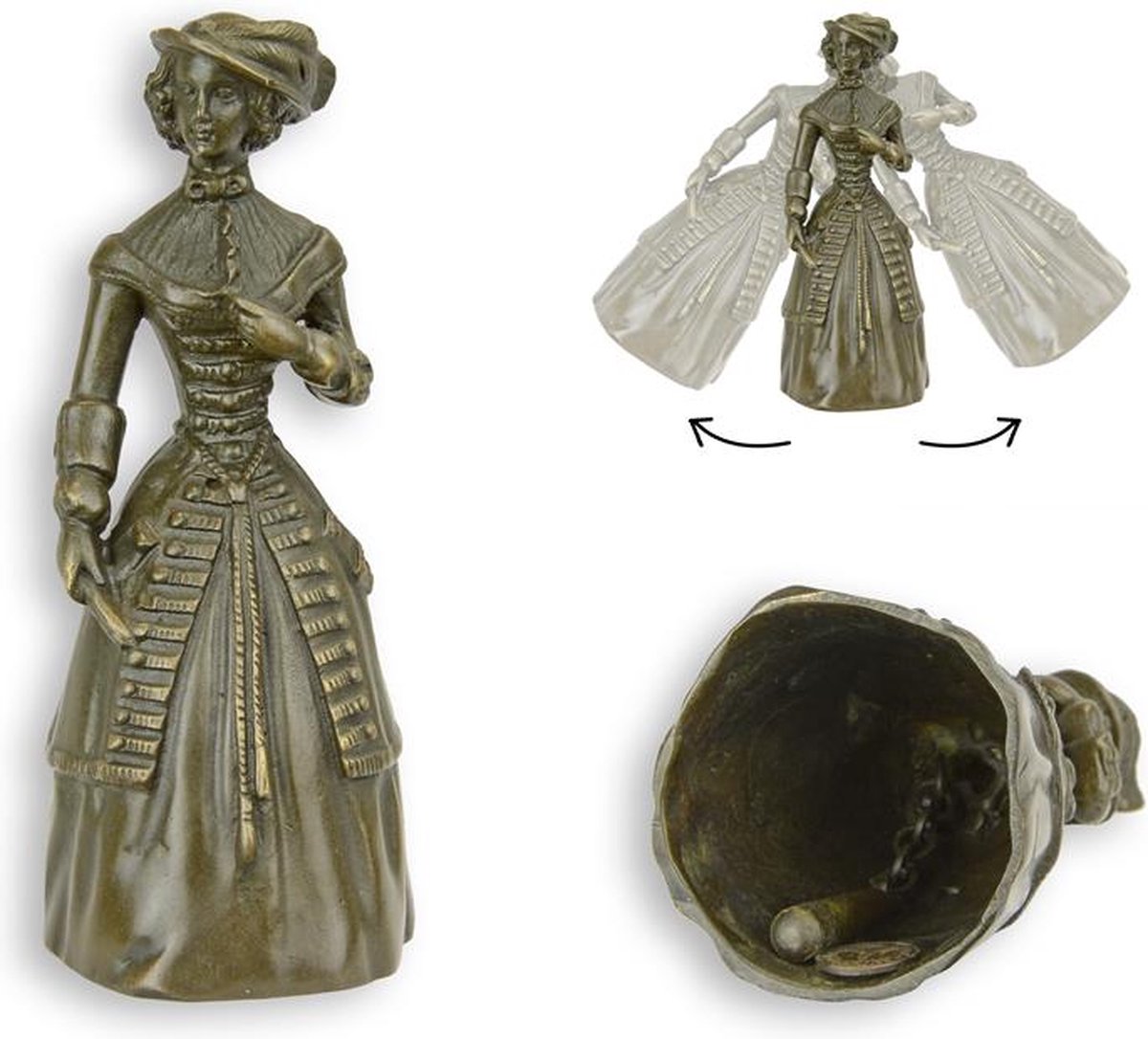 Tafelbel - Vrouw in lange jurk - Bronzen bel - 13,8 cm hoog