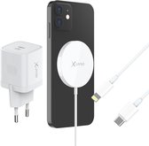 XLayer Wireless Magnetic Starterkit - Snellader kit voor iPhone - Magnetische draadloze oplader 15W USB-C - USB-C naar Lightning MFI kabel - 20W USB-C PD wandlader voor snelladen - wit