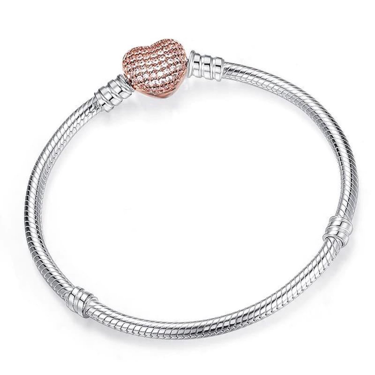 Fler® | 925 Sterling Zilver Armband | bedelarmband dames zilver | geschikt voor alle populaire bedelcollecties | Bedelarmband | Vlinder sluiting met hartje | Elegante dames armband | Maat 18