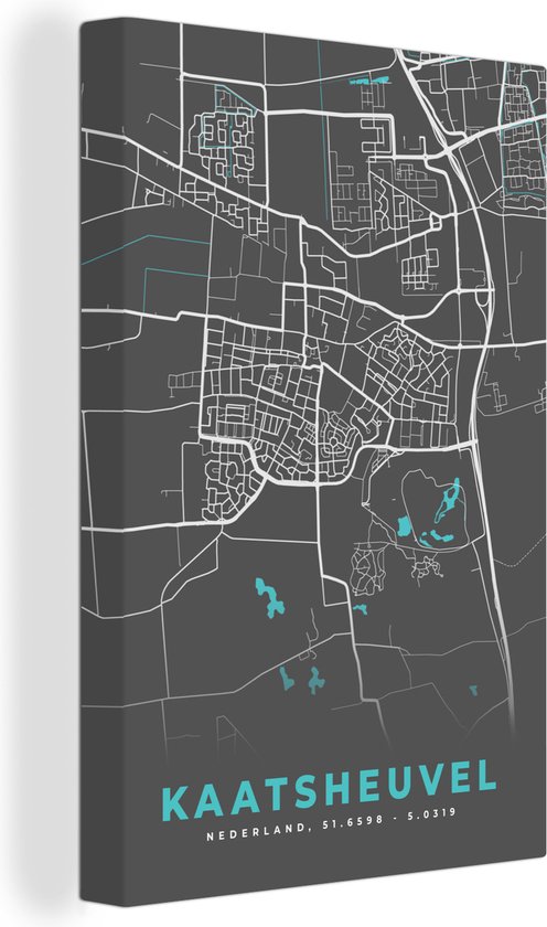 Canvas Schilderij Plattegrond - Kaatsheuvel - Kaart - Stadskaart - 60x90 cm - Wanddecoratie