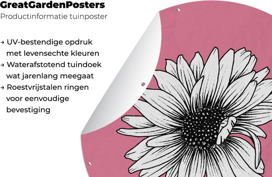 Garden Circle Fleurs - Tournesol - Vintage - Nature - 90x90 cm - Affiche Ronde de Jardin - Extérieur