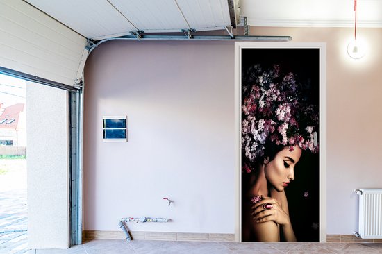 Sticker pour porte Blossom - Femme - Rose - Fleurs - Luxe - 90x235 cm - Affiche de porte