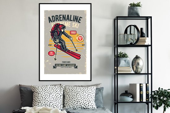 Cadre photo avec affiche - Ski - Sport - Vintage - Grijs - 80x120 cm - Cadre pour affiche