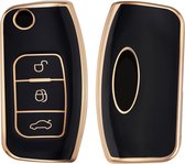 Étui à clés de voiture kwmobile compatible avec la clé de voiture pliante à 3 boutons Ford - étui à clés de voiture en noir / or