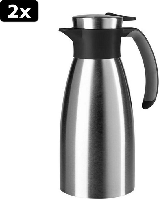 Emsa 514499 Thermos Fan, Stainless Steel, 1.5 Litres, Quick Tip Closure, Soft Grip, Black