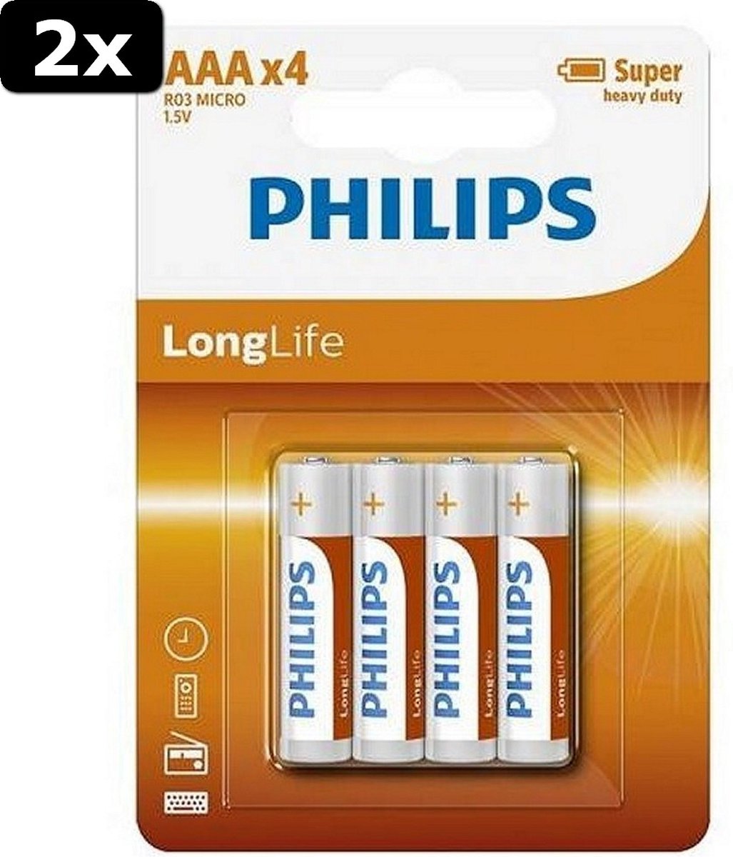 2x Piles AAA longue durée Philips R03 4 pièces | bol.com