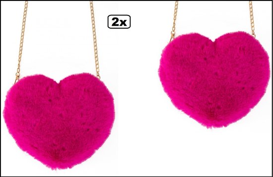 2x Tas Love hart pluche roze - handtas tasje thema feest carnaval festival liefde valentijn love trouwen