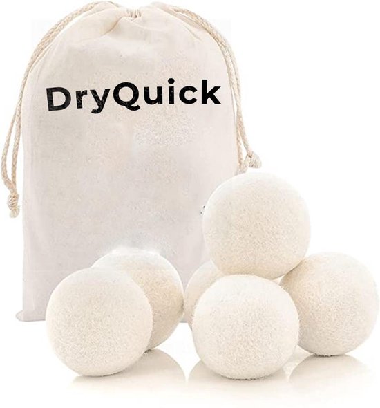 DRYQUICK Drogerballen- Wasbollen- Duurzaam Schapenwol - Herbruikbaar- 6 XL Wasballen Wit