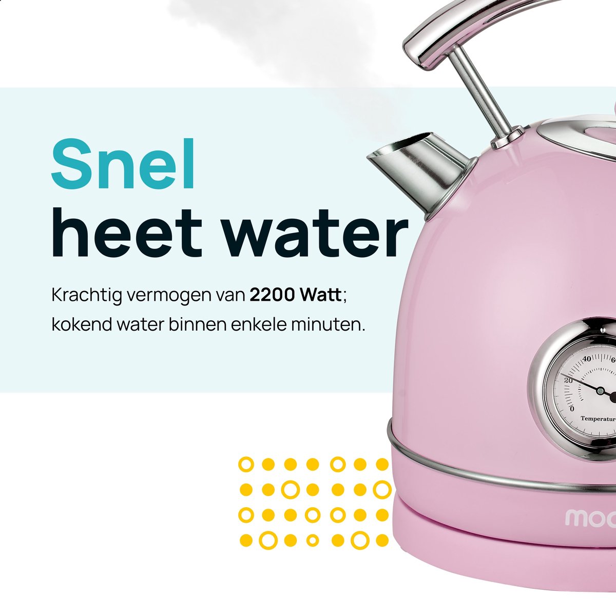 MOA Waterkoker Retro - 1,8 Liter - Elektrische Waterkoker - BPA-vrij - Anti Calcium Filter - RVS - 2200W - Pastel Roze – foto 4