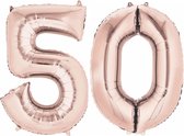 Ballon Cijfer 50 Jaar Rose Goud Helium Ballonnen Verjaardag Versiering Sarah Abraham Feest Versiering Met Rietje - 86Cm