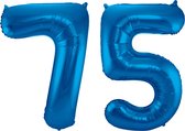Ballon Numéro 75 Ans Blauw Hélium Ballons Décoration D'anniversaire Numéro Ballon Décoration De Fête Avec Paille - 86cm