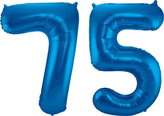 Ballon Cijfer 75 Jaar Blauw Helium Ballonnen Verjaardag Versiering Cijfer Ballon Feest Versiering Met Rietje - 86Cm