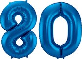 Ballon Cijfer 80 Jaar Blauw Helium Ballonnen Verjaardag Versiering Cijfer Ballon Feest Versiering Met Rietje - 86Cm