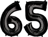 Ballon Cijfer 65 Jaar Zwart Helium Ballonnen Verjaardag Versiering Cijfer Ballon Feest Versiering Met Rietje - 86Cm
