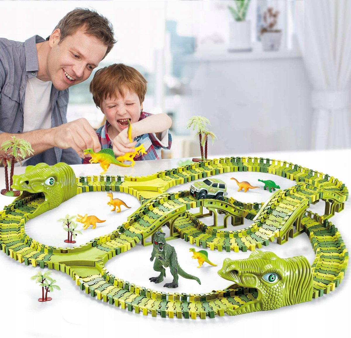 Dinosaurus Flexibele Racebaan Autobaan 229 Delig met AA Batterijen - Auto Racebaan met een Auto, Dinosaurussen, Bomen - Autobahn - AutoRacebaan - Eenvoudig te monteren - Eindeloos combineren - Veel Speelplezier — afbeelding 5