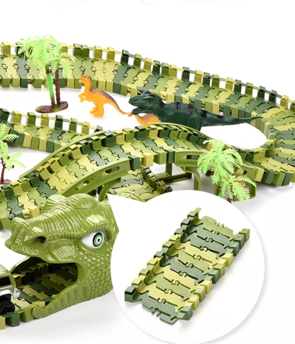 Dinosaurus Flexibele Racebaan Autobaan 229 Delig met AA Batterijen - Auto Racebaan met een Auto, Dinosaurussen, Bomen - Autobahn - AutoRacebaan - Eenvoudig te monteren - Eindeloos combineren - Veel Speelplezier — afbeelding 3