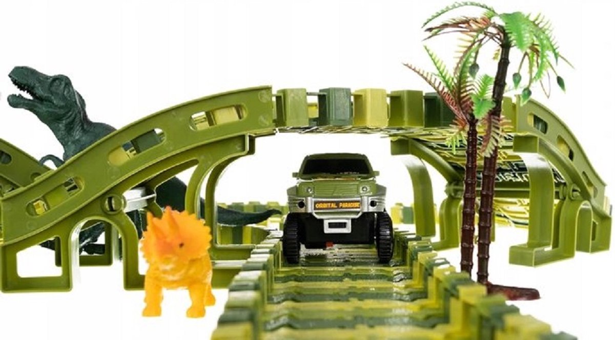 Dinosaurus Flexibele Racebaan Autobaan 229 Delig met AA Batterijen - Auto Racebaan met een Auto, Dinosaurussen, Bomen - Autobahn - AutoRacebaan - Eenvoudig te monteren - Eindeloos combineren - Veel Speelplezier — afbeelding 8